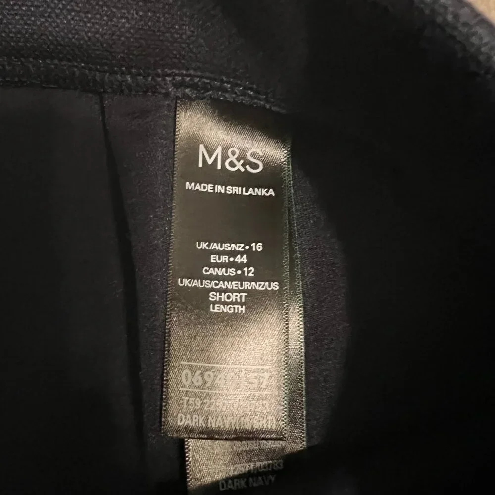 Marks & Spencer M&S Wide Leg Navy Pants Trousers, Size 12 Short (UK 16) NWT - Picture 6 of 10